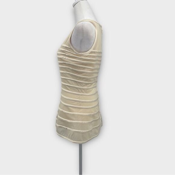 Halston Heritage Mesh Ribbon Sleeveless Peplum Top in Cream Women’s Size 4 - Picture 3 of 8
